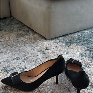 Cole Haan Black Suede Heels with Bow Detail